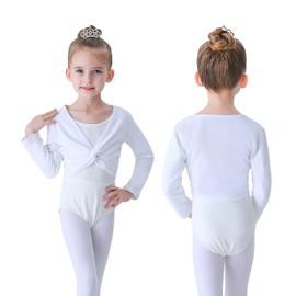 Soudittur Ballet Jacket Girls Long Sleeve Soft Cotton Fabric Warming Ballet Clothing for Children, White