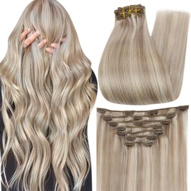 Full Shine Clip in Extensions Human Hair 18 Inch Clip in Human Hair Color 18P613 Straight Hair Extensions 100 Gram Full Head Hair Extensions Real Human Hair Extensions 7 Pcs