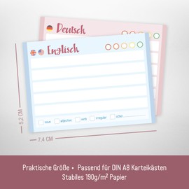 Häfft A8 Vocabulary Cards for Learning English, Ruled, Pack of 500, 2 Sides: English & German, Traffic Light Principle for Long-Term Memory, Suitable for Standard Index Card Boxes, Handy for Travelling