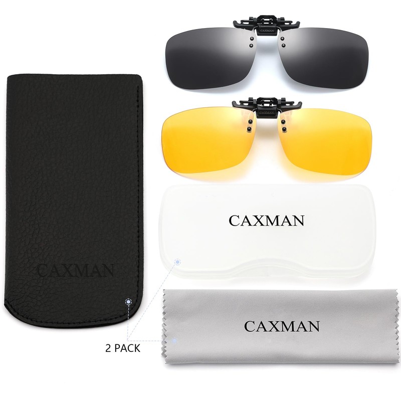 CAXMAN Polarized Clip-on Flip Up Metal Clip Rimless Sunglasses, Lightweight,