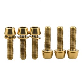 Wanyifa Titanium Ti Allen Hex M5 x 16 18 mm Tornillo de cabeza cónica con tornillo de arandela para piezas de vástago de bicicleta, paquete de 6 (oro, M5 x 18 mm)
