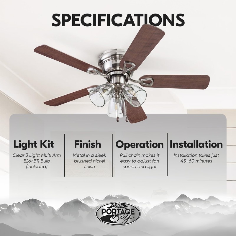 Portage Bay Ceiling Fans Renton 42" Brushed Nickel Indoor Fan