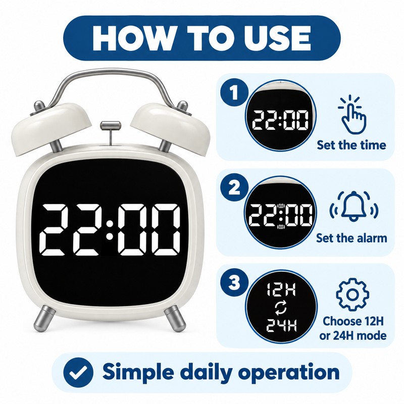 Digital Alarm Clock with Loud Double Bell Alarm for Heavy