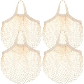 Paterr 4 Pack Cotton Mesh Produce Bags Bulk Reusable Market Bag Washable Net Grocery Purse String Shopping Tote Beach Organizer for Vegetable Fruit Pi