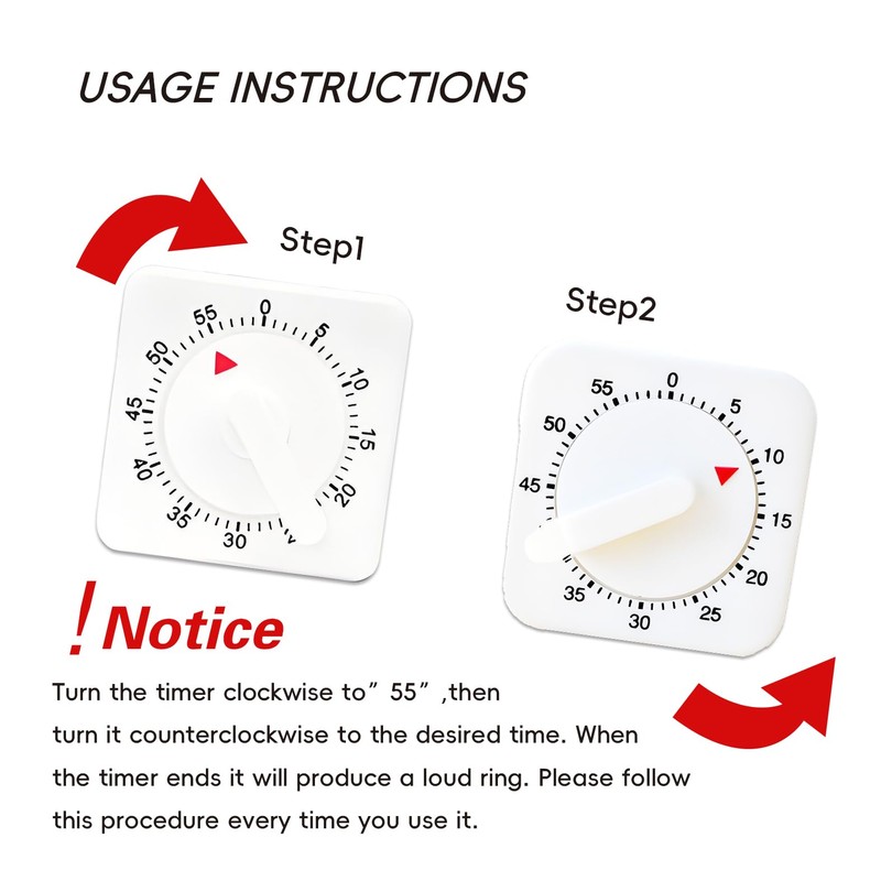 LVYKING 60 Minute Mechanical Kitchen Timer, Square Visual Timer with