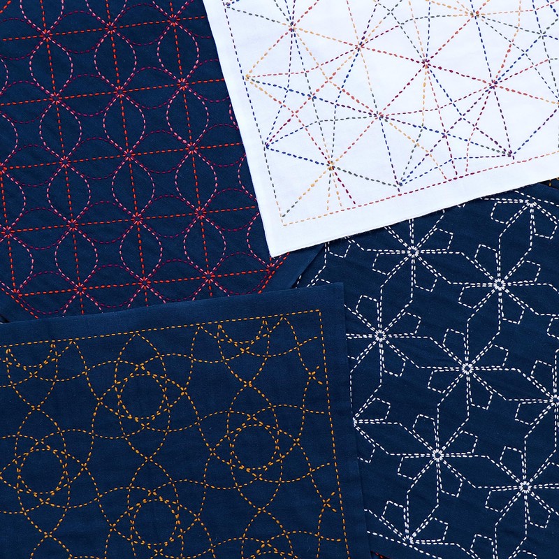 Olympus H-1141 Sashiko Flower Dish Towel Cloth Pack, Flower Buns