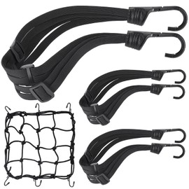 4pcs Motorcycle Luggage Straps, 3pcs Elastic Motorcycles Helmet Lock Strap & 1 Motorcycle Cargo Net, Heavy Duty Bungee Cords with Hooks and Sliding Buckles, Practical Elastic Straps Motorcycles Gear