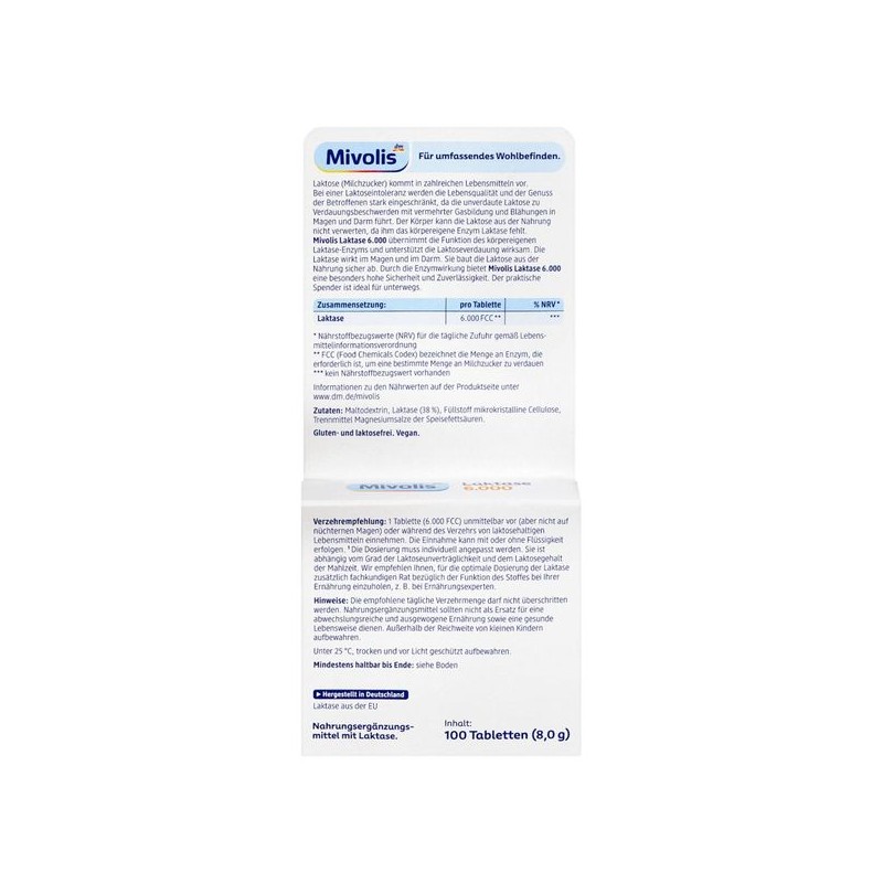 미볼리스 소화도움 락타아제 6000 미니정제 100개 8g Mivolis Digestive Aid