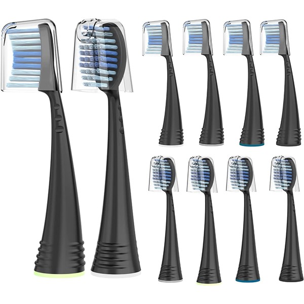 Replacement Toothbrush Heads with Covers for AquaSonic Black Series, Black Seris Pro, Vibe Series, Duo Series Pro Sonic Electric Toothbrush, Black, 10 Count