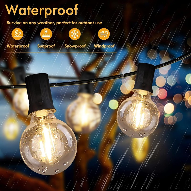60FT Outdoor String Lights Waterproof, Bright 2700K LED Patio Lights