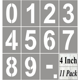 4 Inch Large Number Stencils for Painting - 11 Pack Number Stencil Templates for Curb Address, Cakes, Cookies, Mailboxes and Crafts, Reusable House Numbers Stencils for Wood Signs & Cement Wall Art