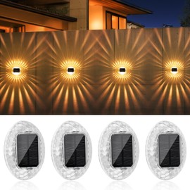 PAIRIER Solarlampen für Außen Garten, 360°Warmweißes Solar Wandleuchte Außen, IP44 Wasserdichte Solarleuchten für ZaunTerrasse Balkon Wand, 4 Stück