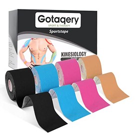 Gotaqery Kinesiology Tape (4 Rolls Pack), WaterproofÂ Elastic Muscle Support Tape for Exercise, Sports & Injury Recovery, BreathableÂ & Latex Free, 5cm x 5m Per Roll