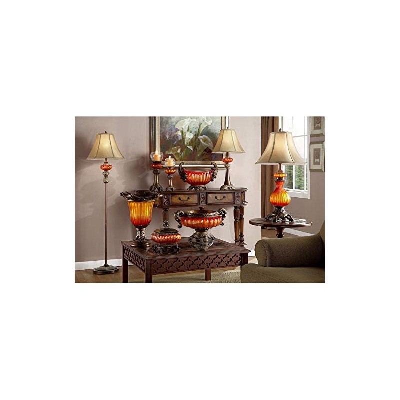 OK Lighting OK-4283T Gold Amber Table Lamp, 16" x 16"