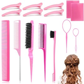 15PCS Peines para Peinar el Cabello Mujer, con 2 Velcro y 6 clips, Cepillo de Nailon para Cabell, Kit para TeñIr, Cepillos de Peine para Burlas para el Cabello, Cejas de Doble Borde de Nailon