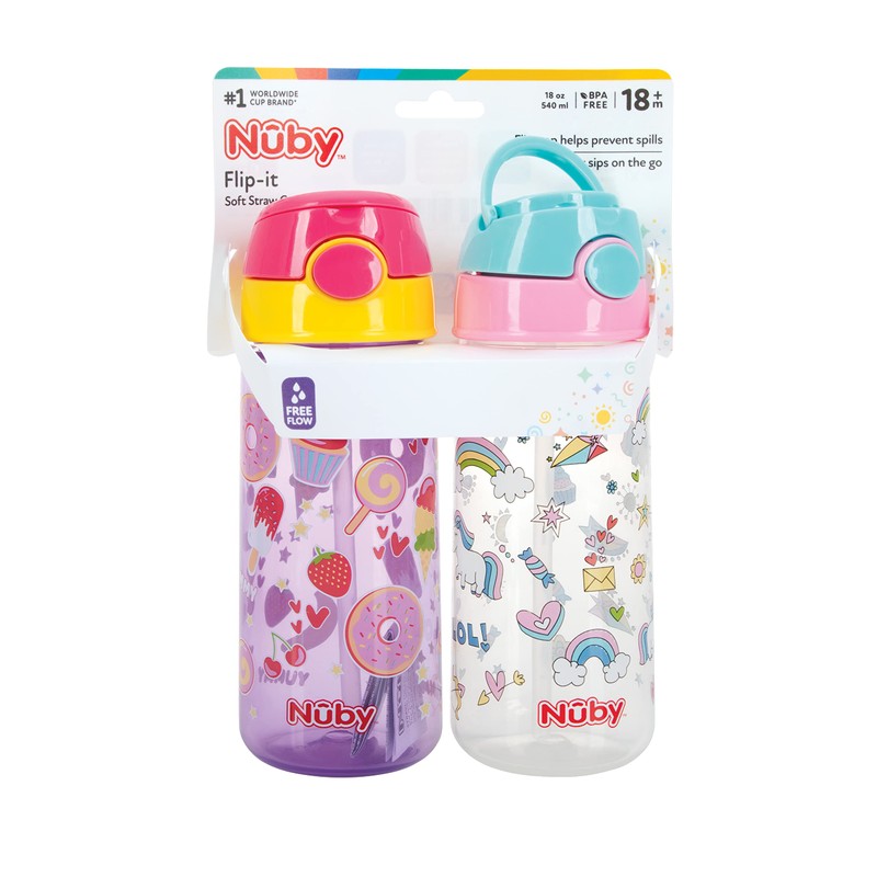 Nuby 2-Pack Kid’s Printed Flip-it Active Water Bottle with Push