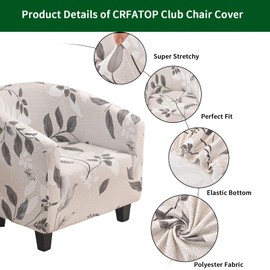 CRFATOP Soft Club Chair Slipcover Stretch Barrel Chair Covers Printed Tub Chair Slipcovers Round Couch Covers Spandex Armchair Sofa Cover Removable Furniture Protector for Living Room,01