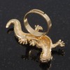 Avalaya Sculptured Crystal Gecko Ring/Gold Plated/Adjustable/Size 7/8/ 4.5cm Length