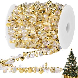 Christmas Tree Decorations, Christmas Decorations, 5M Crystal Christmas Garland Twist Bead String, for Christmas Party Decoration Wedding DIY Craft (Gold and Clear)