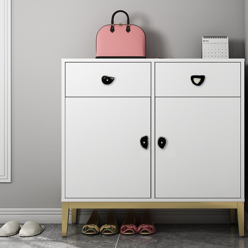 Mookaitedecor Set of 4 Black Agate Crystal Drawer Knobs with