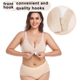 PRETTYWELL Front Closure Bras for Women no Underwire Padded Wireless Comfort Full Coverage Bra with Support Adjustable Mastectomy Bra Black