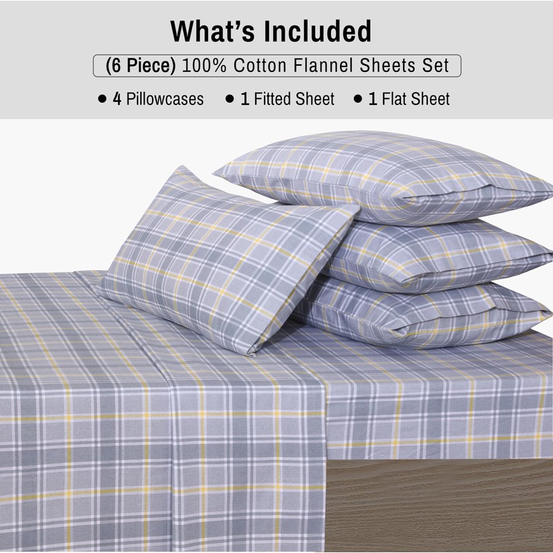 RUVANTI Flannel Sheets King Size 6 Pcs - 100% Cotton