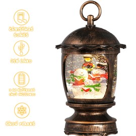Snow Globe Christmas, Lighted Christmas Snow Globes with Snowman, Musical Snow Globe Lantern with Swirling Glitter, Christmas Decor Holiday Party Gifts(Snowman)