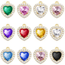 YionZian 20 Pieces Alloy Crystal Rhinestone Heart Charm Cubic Zirconia Bling Birthstone Charms Pendant Bulk for DIY Crafts Earrings Necklace Bracelet Jewelry Making