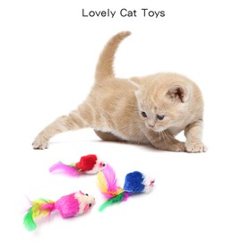 Pawstrip Cat Toy Furry Mice,Rattling Cat Toy Mouse with Further Tail, Pack of 12pcs