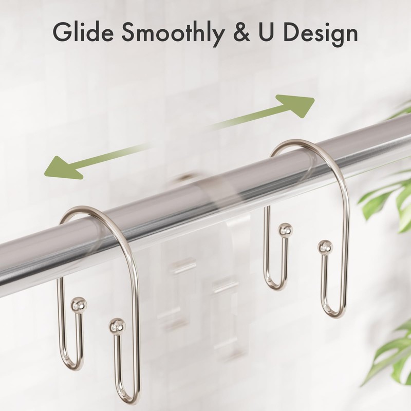 AmazerBath Shower Curtain Hooks, Nickel Shower Curtain Hooks Rust Proof,