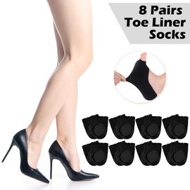 Skicuff 8 Pairs Toe Liner Socks Women Five Toeless Open Toe Sock for Summer Sandal with Nonslip Heel Gripper(Black,5-9)