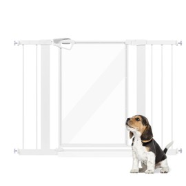unipaws Clear Dog Gate Baby Gate for Doorway Stairs Wide Openings, 29"-43" Pressure Mounted Extra Wide Door Gate with Extension Parts, No Drilling Walk Through Baby Gate, Indoor, White
