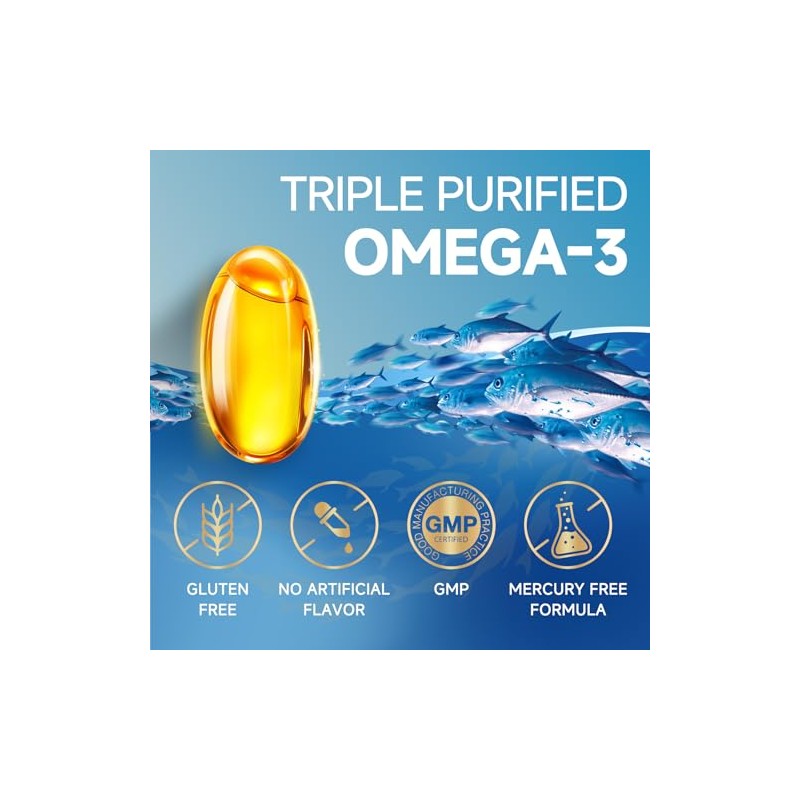 ZEBORA Aceite de pescado Omega-3 de triple potencia 2000 mg