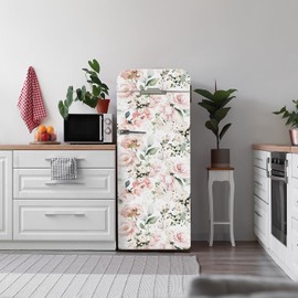 Flortlias Refrigerator Floral Cover Skin Peel and Stick Wallpaper Fridge Vinyl Wrap for Living Kitchen Decor, Watercolor Rose