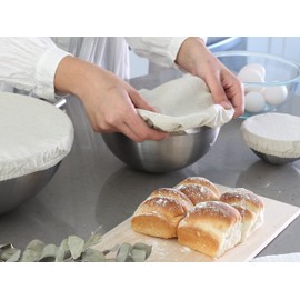 Reusable Fabric Bowl Covers for Bread Proofing - 4 Pieces, Washable and All-Natural 100% Cotton Cloth Bowl Covers for Bread Rising - Elastic Closure Fits Multiple Bowl Sizes (Off-White)