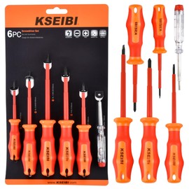 Electrician Screwdriver Set - 6 VDE Tested Electrician Screwdriver, Chrome Vanadium Steel, Heavy Duty 1000 V, Hardened Black Magnetic Tip Insulated Screwdrivers with Non-Slip Handle