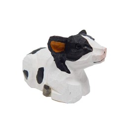 Selsela Native Wooden Creations Spotted Cow Figurine - Farm Theme Small Animal Wooden Miniature Barn Cattle Ranch Hand Carved Home Decor
