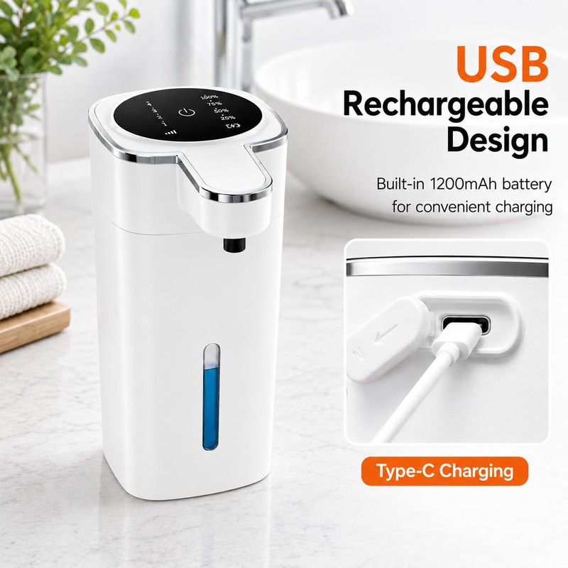 Automatic Foaming Soap Dispenser Touchless, USB Rechargeable