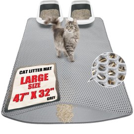 Aurorique Cat Litter Mat Jumbo(47" x 32") - Large, Double-Layer, Non-Toxic, Easy Clean, Durable, Gray