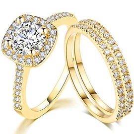 SDT Jewelry Three-in-One Bridal Wedding Engagement Anniversary Statement Eternity Ring Set (Gold, 8.5)