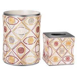 Zahari Home 2pc Sedona Modern Bath Accessories Set Waste Basket & Tissue Box Modern Classic Contemporary Decorative Beautiful Designs Bathroom Decor Set for Home Luxury Bath Set
