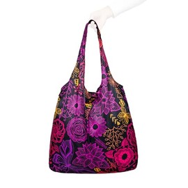 Nanobag - Ultra-Lightweight Compact Tote Shopping Bag - Reusable, Tiny and Eco-Friendly Foldable Multipurpose and Stylish (Standard, Neon Flowers)