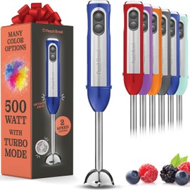 Potente licuadora de inmersión, licuadora de mano eléctrica de 500 W con modo turbo, base desmontable, batidora de cocina de mano para sopa, licuado, puré, comida de bebé, cuchillas de acero inoxidable 304