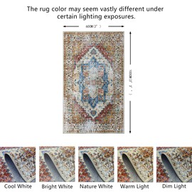JV Home Area Rug Napoli Beige Multicolored 2'x3'3" Rugs Washable Carpet Anti Slip|Thin|Indoor Vintage Boho Area Rugs Accent Decor Decor Tapis Entree Interieur for Entrance Doormat, Kitchen, Bedroom
