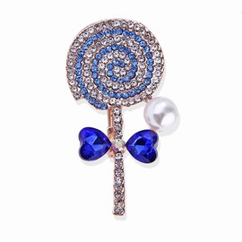 Lollipop Brooch Pin Crystal Lollipop Lapel Pin Women Girls Dress Suit Badges Sweet Candy Shape Trinket Pin Gift for Best Friends Birthday Christmas Gift (blue)