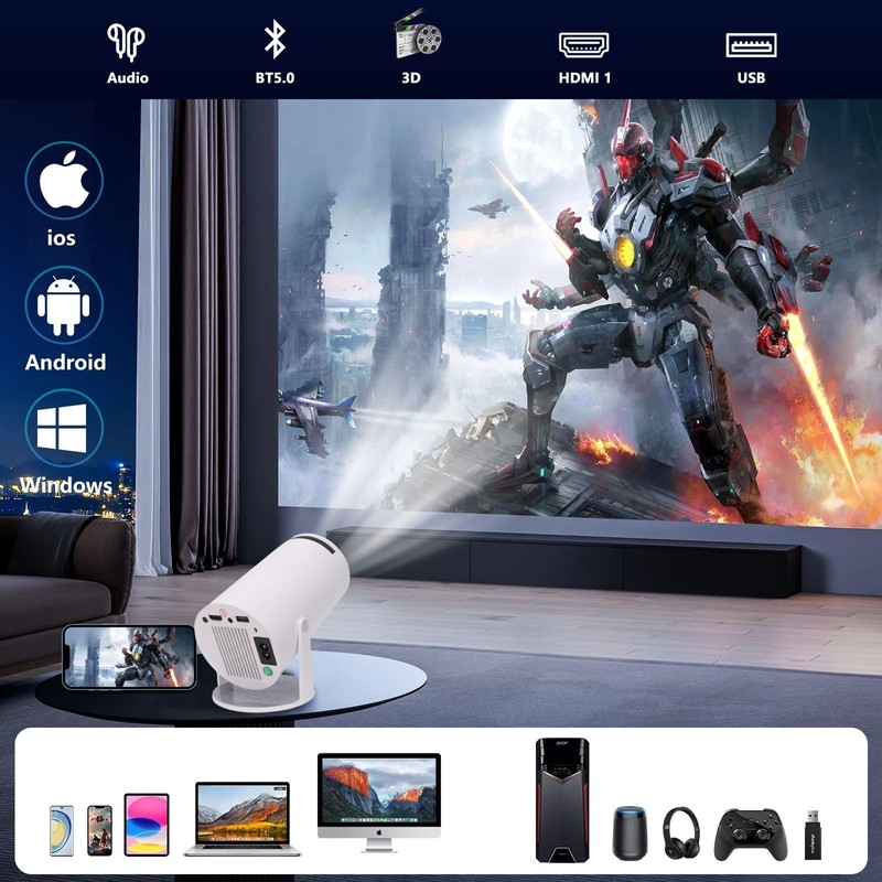 AOSO Mini Proyector Portátil,【Android12】 Soporte 1080P Full HD Proyectors 200ANSI,