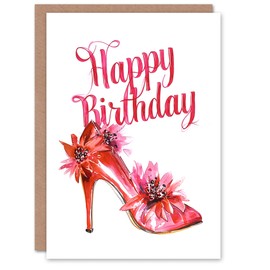 Artery8 Birthday Card Fancy Pink Floral High Heel Shoe Watercolour For Her Gran Sister Niece Daughter Wife Woman Greeting Card