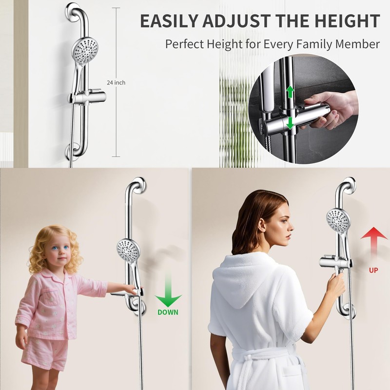 BRIGHT SHOWERS Stainless Steel Grab Bar Set – Includes Handheld