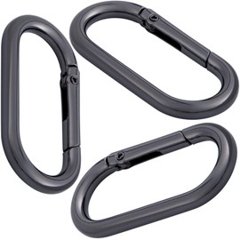 Isslly 3Pcs Oval Carabiner Keyring Clip, Black Heavy Duty Snap Spring Carabiner Clip, Small Metal O Ring Buckle Clasp Strap Rings for Crafts, Purse, Bag Straps - 1.97" x 0.94"