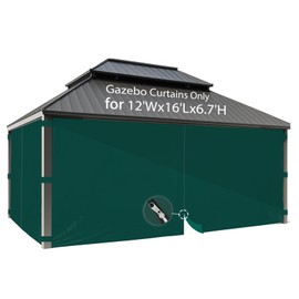 FoundGo 12'x16' Gazebo Universal Replacement Privacy Curtain for 12'Wx16'Lx6.7'H Water Resistant Gazebo Side Wall Privacy Panel Shade Screen Panels with Zipper for Outdoor Pergola Patio (Green) 4pc